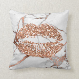 Coussin Rose en marbre d'or Kiss Lips Maquillage Cuivre