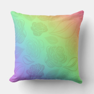 Coussin Rose et Feuilles modernes Ombre Rainbow
