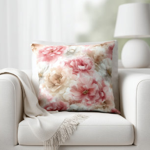 Coussin Rose et floral beige