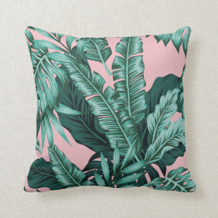Coussin Rose/feuille tropical de menthe