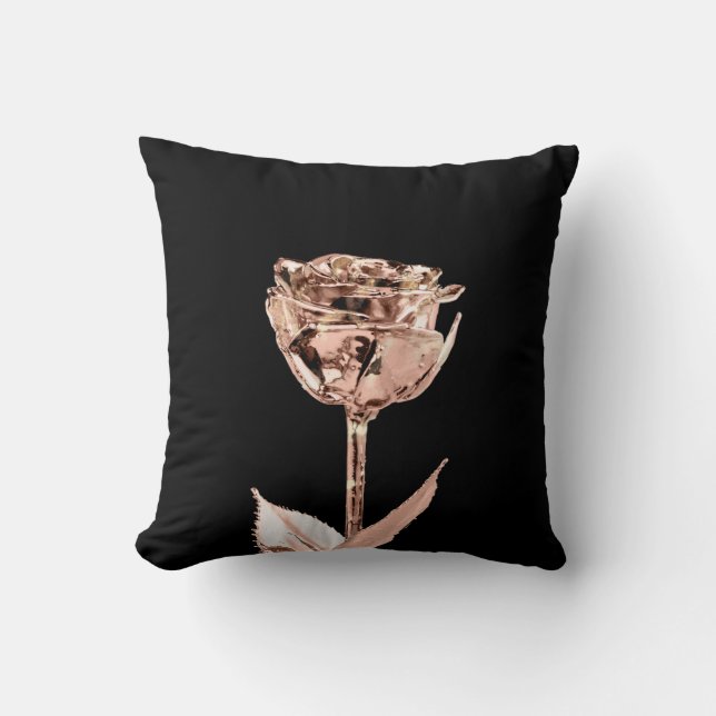 Coussin Rose Fleur Cuivre Or noir Lux Métallurgique Blanc (Recto)