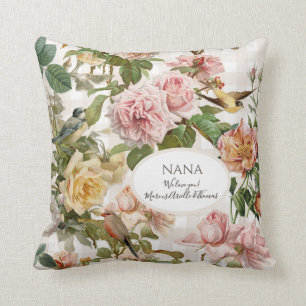 Coussin Rose Floral Élégant Blush Rose Nana Grandma Phot