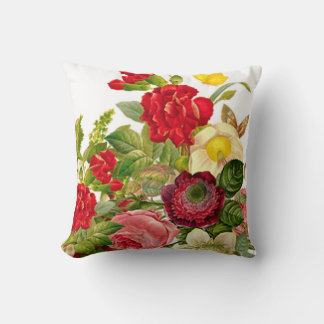 Coussin Rose Floral Vintage Élégant Art  Rouge Noir
