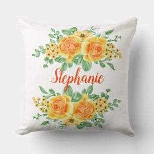 Coussin Rose florale jaune orange élégante personnalisée