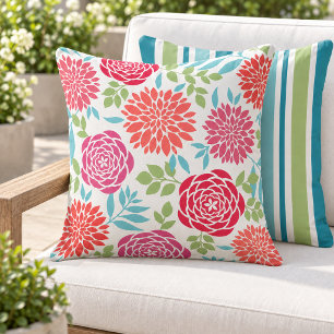Coussin Rose florale vibrante corail rose Dahlia