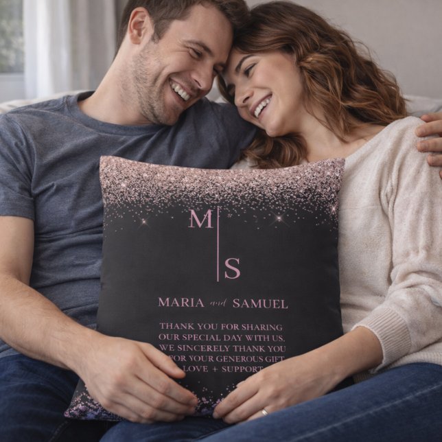 Coussin Rose Gold Blush Pink Silver Glitter Script Persona (Créateur téléchargé)