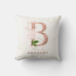 Coussin Rose Gold Floral Initial Personnalisé   Thro