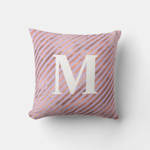Coussin Rose Gold Glamourisé Feuille et Bandes Lavande