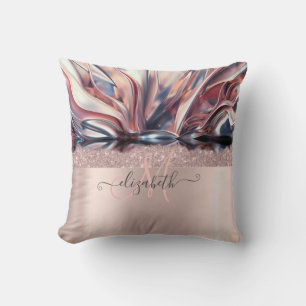 Coussin Rose Gold Moderne Pailleté Monogramme Abstrait
