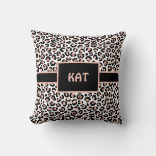 Coussin Rose Gold Monogramme et Imprimé Léopard Noir