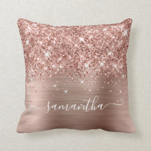 Coussin Rose Gold Pailleté et Signature Girly de Feuille d