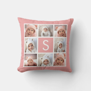 Coussin Rose Gold Rose - 8 Collage de photos et monogramme