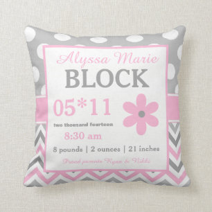 Coussin rose gris de faire-part de bébé de fleur