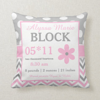 Coussin rose gris de faire-part de bébé de fleur