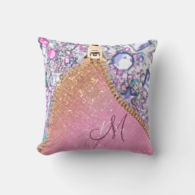 Coussin Rose Monogramme de Parties scintillant d'or pour f (Recto)