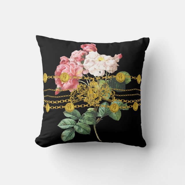 Coussin Rose noir de chaîne d'emblème de lion de pièce (Recto)