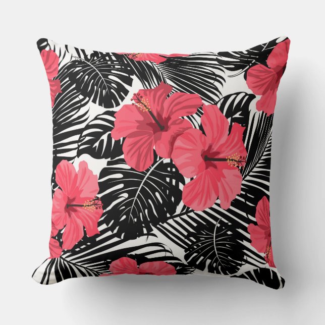 Coussin rose noir floral (Recto)