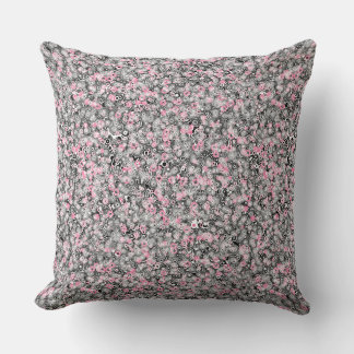 Coussin rose noir gris et blanc géométrique