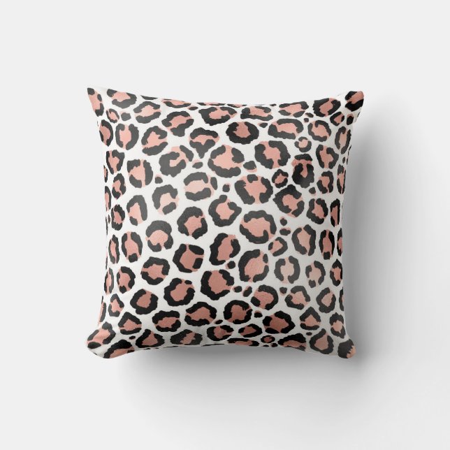 Coussin Rose noir moderne  or Empreinte de léopard à huile (Recto)