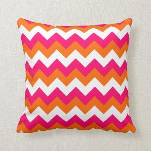 Coussin Rose Orange Blanc Zigzag