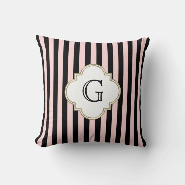 Coussin Rose Pâle, Étiquette Monogramme Blanche avec Rayur (Recto)