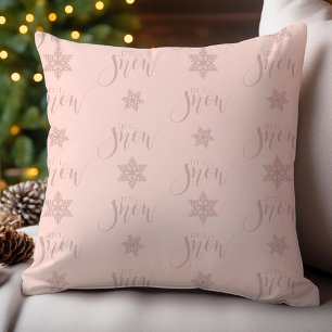 Coussin Rose Pâle Laissez Tomber la Neige Fêtes