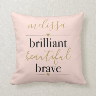 Coussin Rose Pâle Personnalisé Brillante Belle Brave