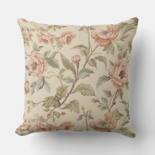 Coussin Rose Pâle Vert Sauge Beige Floral Chic Usé
