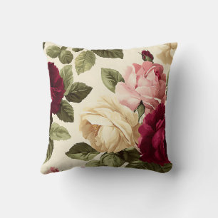 Coussin Rose Pâle Vintage Botanique Romantique Chic Floral