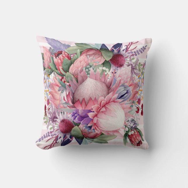 Coussin Rose Paradise Garden Aquarelle Fleurs (Recto)