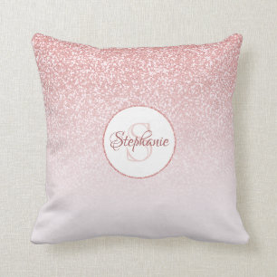 Coussin Rose Parties scintillant or Blush Ombre rond Monog