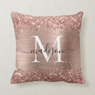 Coussin Rose Parties scintillant or brossé métal Monogramm