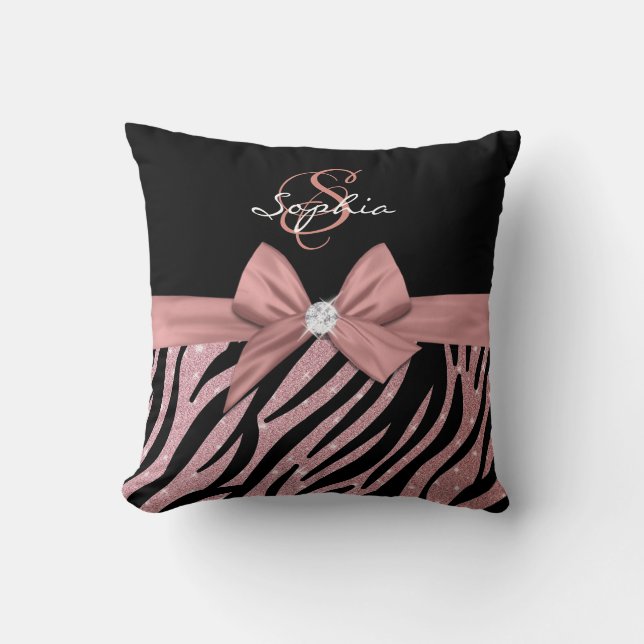 Coussin Rose Parties scintillant or noir Zebra Stripes Bow (Recto)
