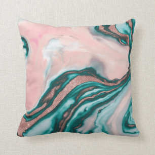 Coussin Rose Parties scintillant or rose Turquoise marbre 