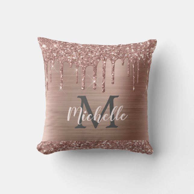 Coussin Rose Parties scintillant or sur métal rose Monogra (Recto)
