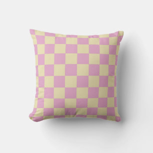 Coussin Rose pastel et damier jaune clair
