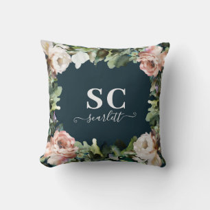 Coussin Rose peony floral et feuillage eucalyptus élégant