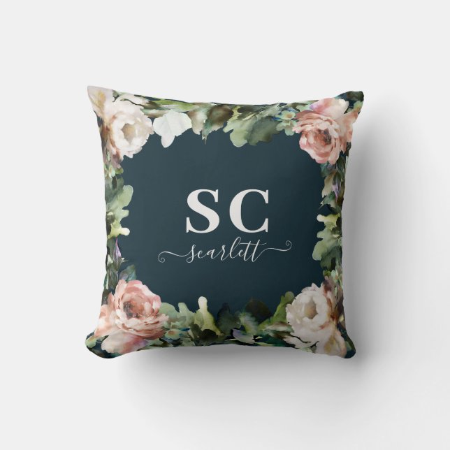 Coussin Rose peony floral et feuillage eucalyptus élégant (Recto)