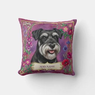 Coussin Rose personnalisé Schnauzer Argent et Noir