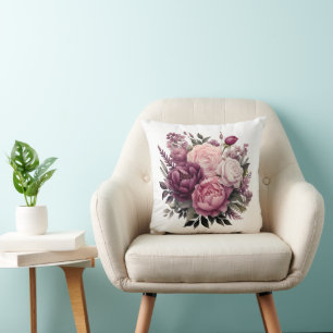 Coussin Rose Pivoines Fleur Floral Blanc Rose Violet