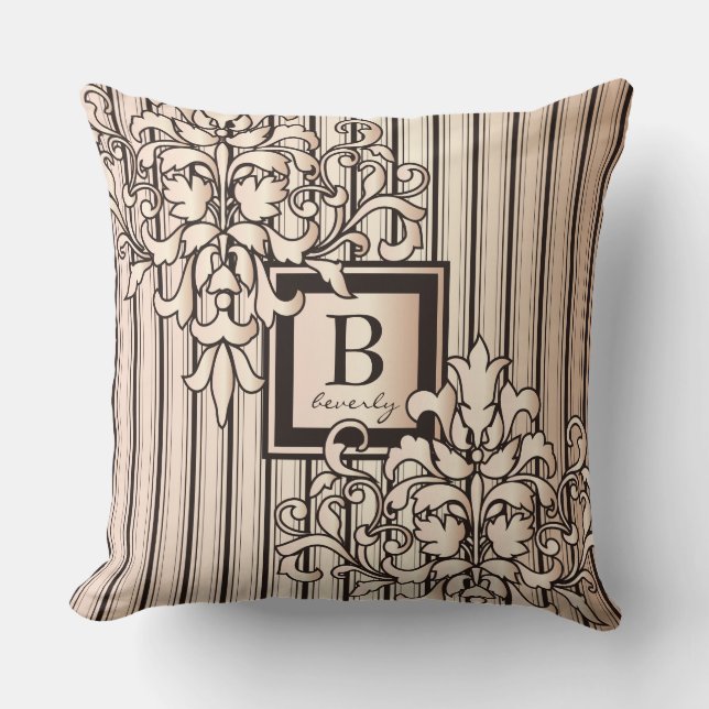 Coussin Rose Quartz Damask Stripes Monotone Neutral Girl (Recto)