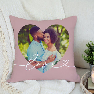 Coussin Rose Rose Amour Script Coeur Photo