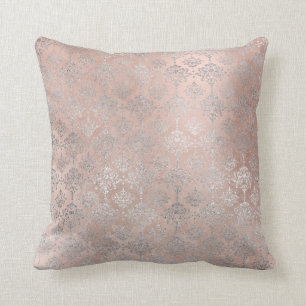 Coussin Rose Rose Blush Poudre Grungy Silver Gris Damask