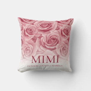 Coussin Rose rose élégante Noms des petits-enfants Grand-m