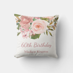 Coussin Rose Rose Gold Flowers 60e anniversaire de fête ca