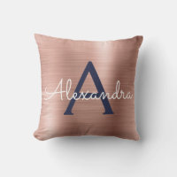 Rose Rose Gold Navy Blue Monogramme Nom