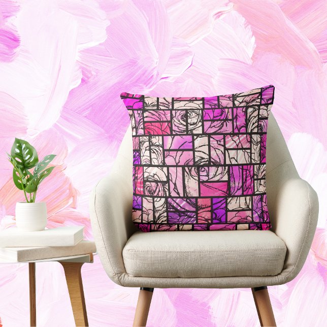 Coussin Rose rose Magenta noir Revêtement de verre (Créateur téléchargé)