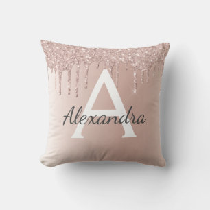 Coussin Rose Rose Or Brossé métal Girly Script Monogramme