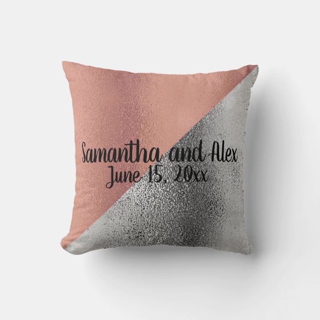 Coussin Rose Rose Or et argent Mariage métallique Date (Recto)
