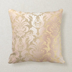 Coussin Rose Rose Or Métallurgique Damas Faux Sepia Or Lux